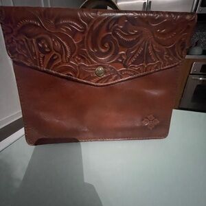 Patricia Nash Brown Leather Embossed Clutch/Pouch/iPad Case
